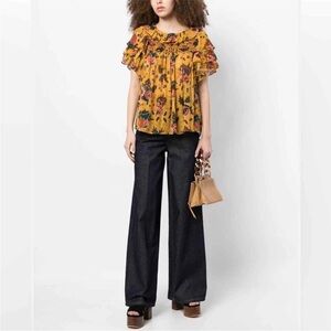 Ulla Johnson floral 100% silk ruffle top blouse